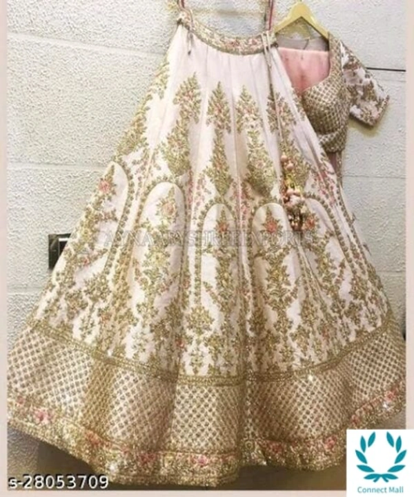 SemiStiched Lehenga Choli - Free Size, Cream, Satain , Dupatta Fabric:Net, Embroidered, Pack of:1